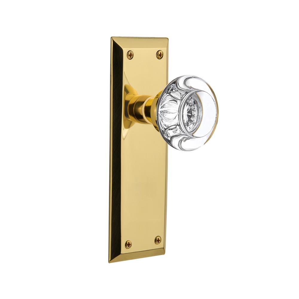 Nostalgic Warehouse NYKRCC Double Dummy Knob New York Plate with Round Clear Crystal Knob in Unlacquered Brass
